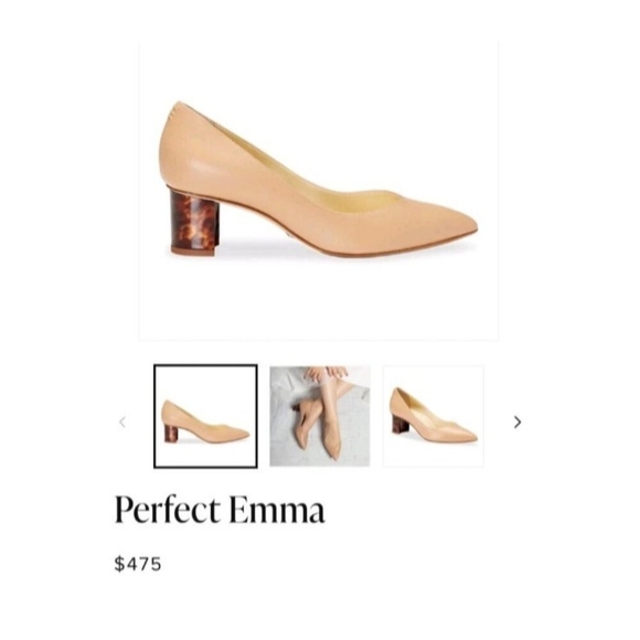 Sarah Flint Beige Leather Block Heel Pumps 39.5 Tortoise Heel Pointed Toe Italy - Picture 1 of 16